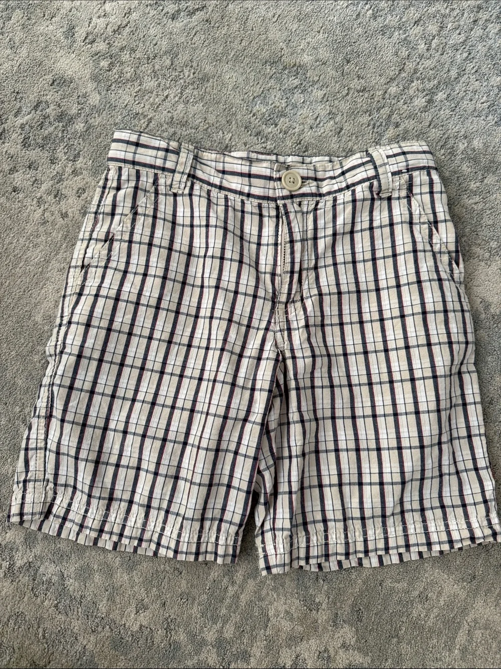 Gymboree Cream Shorts with Navy & Red Plaid